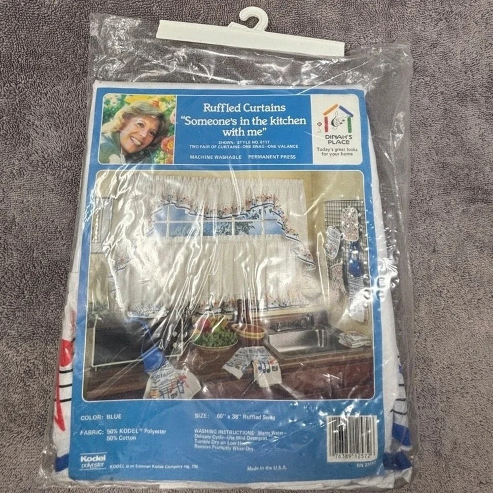 Vtg NOS Dinah's Place Musical Notes Ruffled Kitchen Curtain Swag Tier Valance